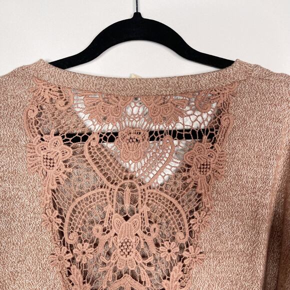 Hem & Thread M Orange Rust Heather Lace Inset Back VNeck Pullover Sweatshirt - Picture 6 of 10